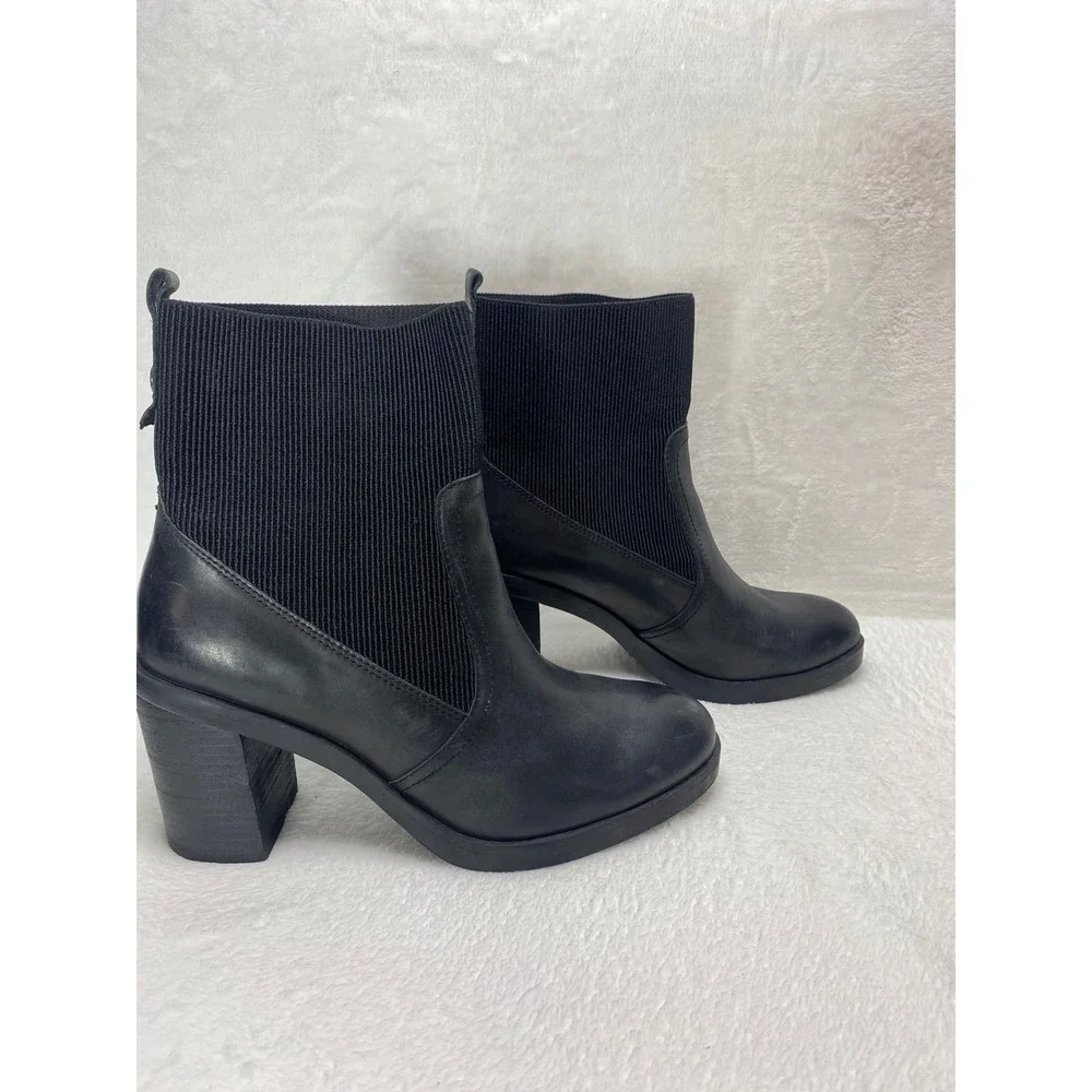Crown Vintage Adventure Block Heel Black Leather Classic Chelsea Boots‎ Size 9.5
